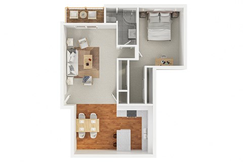 Floor plan for 1 bed, 1 bath, 798 sqft